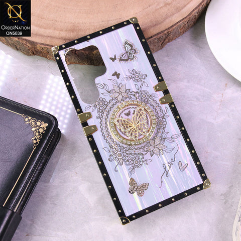 Samsung Galaxy S25 Ultra Cover - Purple - Square Bling Diamond Glitter Soft TPU Trunk Case with Ring Holder