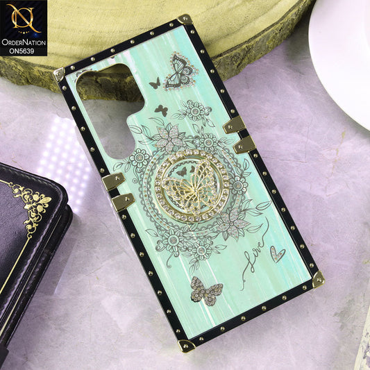 Samsung Galaxy S25 Ultra Cover - SeaFoam Green - Square Bling Diamond Glitter Soft TPU Trunk Case with Ring Holder