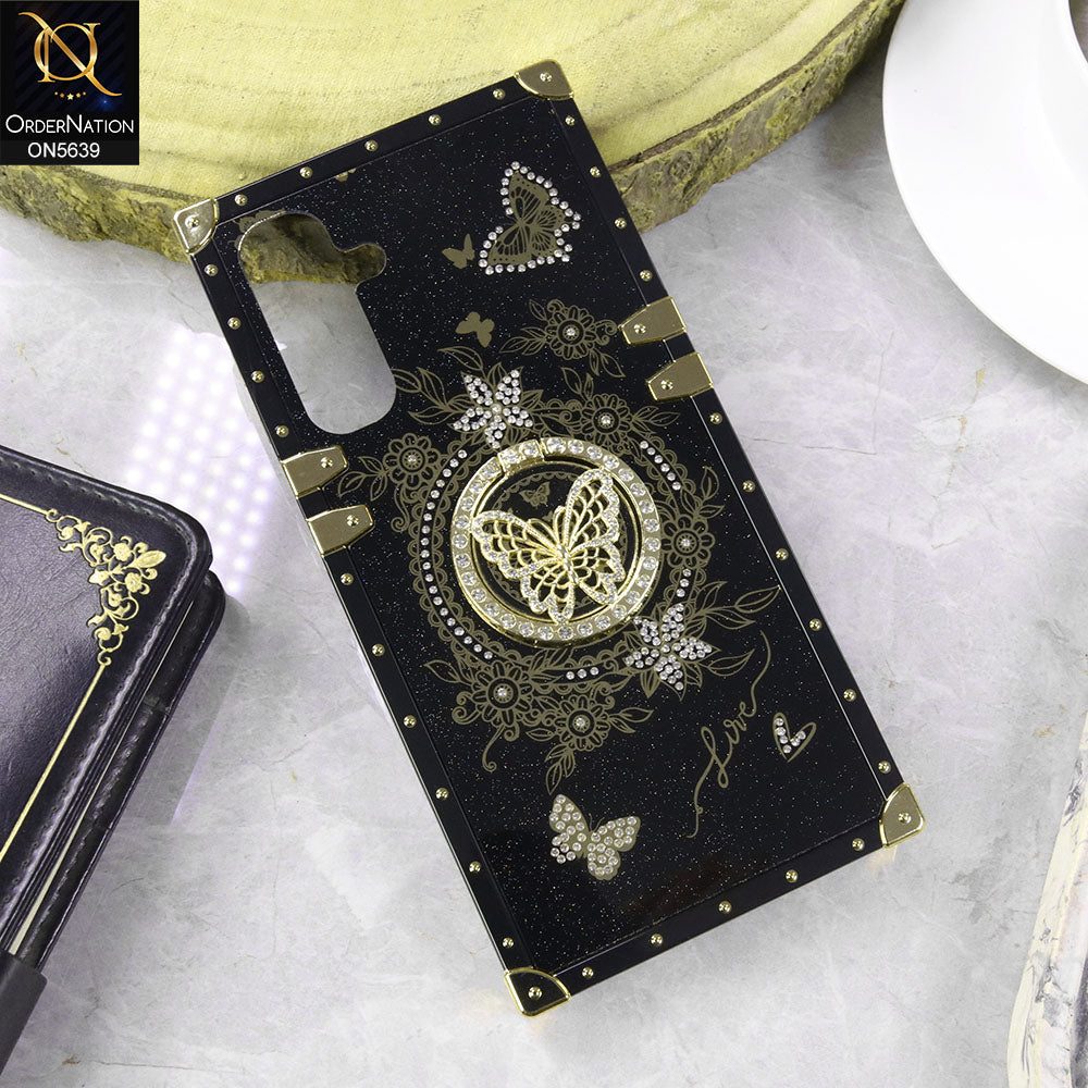 Samsung Galaxy A16 5G Cover - Black - Square Bling Diamond Glitter Soft TPU Trunk Case with Ring Holder