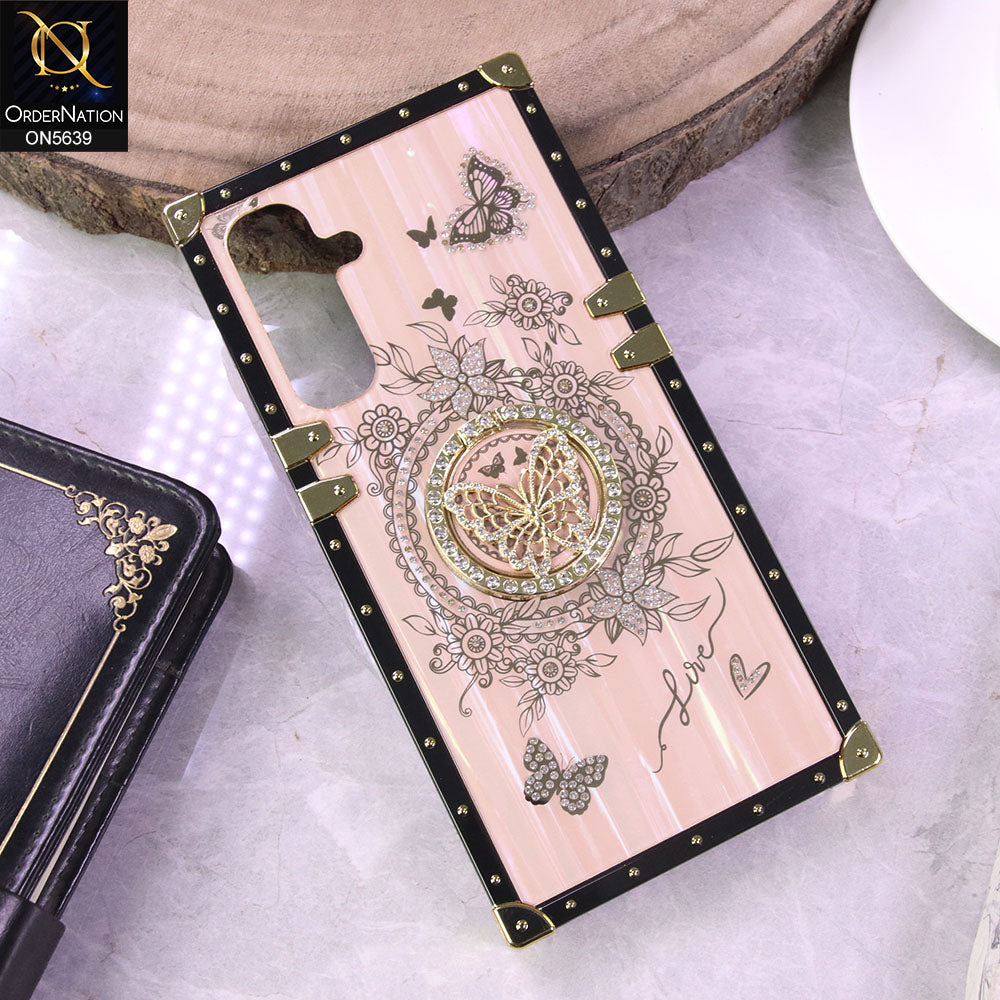 Samsung Galaxy A16 Cover - Golden - Square Bling Diamond Glitter Soft TPU Trunk Case with Ring Holder
