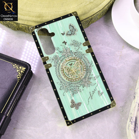 Samsung Galaxy A16 Cover - SeaFoam Green - Square Bling Diamond Glitter Soft TPU Trunk Case with Ring Holder