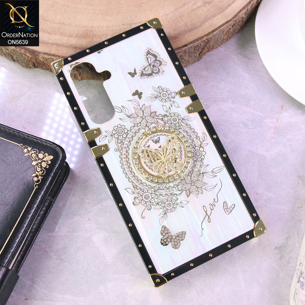 Samsung Galaxy A16 Cover - White - Square Bling Diamond Glitter Soft TPU Trunk Case with Ring Holder