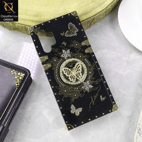 Samsung Galaxy A32 Cover - Black - Square Bling Diamond Glitter Soft TPU Trunk Case with Ring Holder