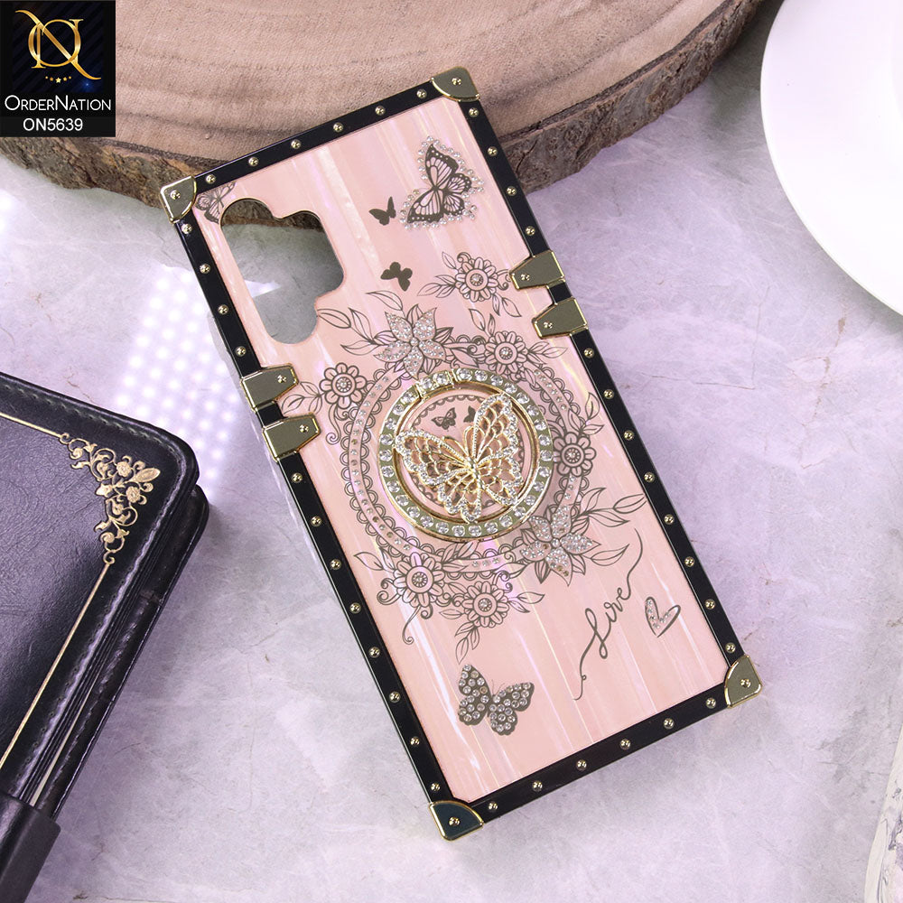 Samsung Galaxy A32 Cover - Golden - Square Bling Diamond Glitter Soft TPU Trunk Case with Ring Holder