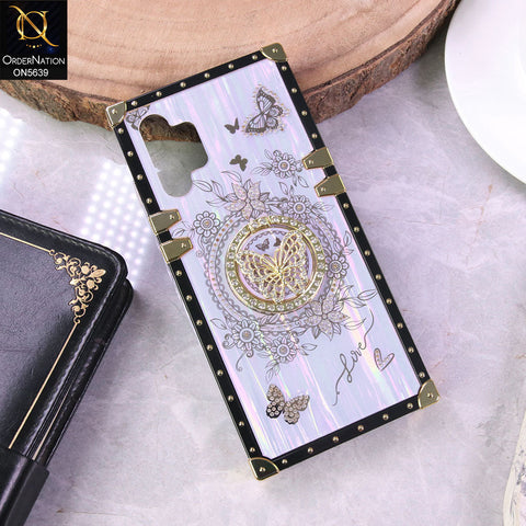 Samsung Galaxy A32 Cover - Purple - Square Bling Diamond Glitter Soft TPU Trunk Case with Ring Holder