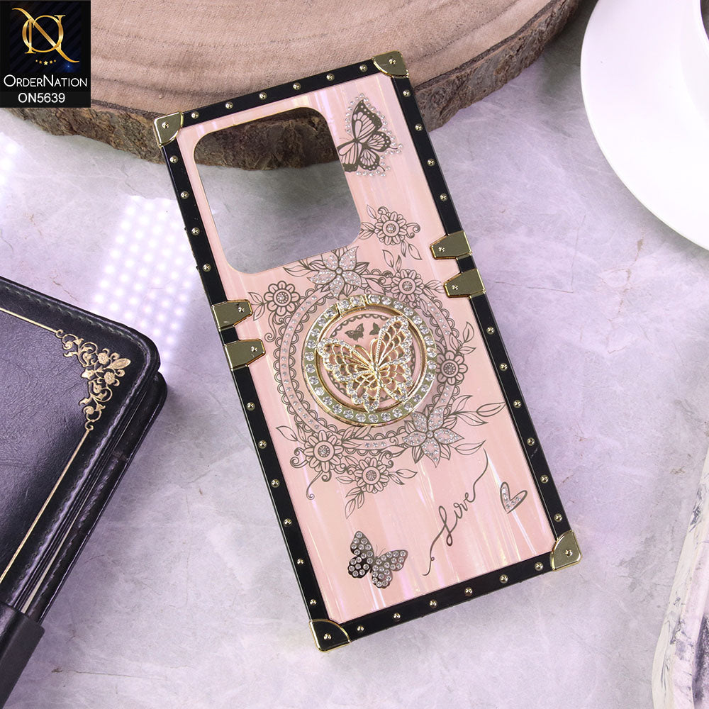 Infinix Hot 40i Cover - Golden - Square Bling Diamond Glitter Soft TPU Trunk Case with Ring Holder