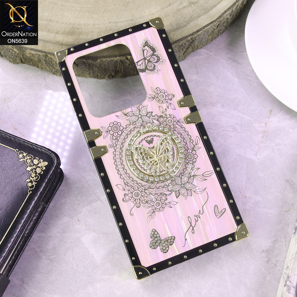 Tecno Spark 20C Cover - Pink - Square Bling Diamond Glitter Soft TPU Trunk Case with Ring Holder