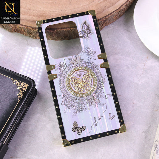 Infinix Smart 8 Pro Cover - Purple - Square Bling Diamond Glitter Soft TPU Trunk Case with Ring Holder