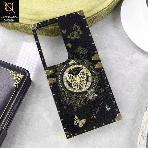 Vivo Y19s Cover - Black - Square Bling Diamond Glitter Soft TPU Trunk Case with Ring Holder