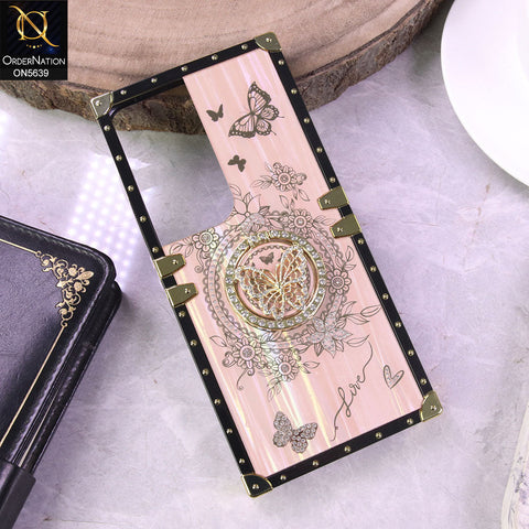 Vivo Y19s Pro Cover - Golden - Square Bling Diamond Glitter Soft TPU Trunk Case with Ring Holder
