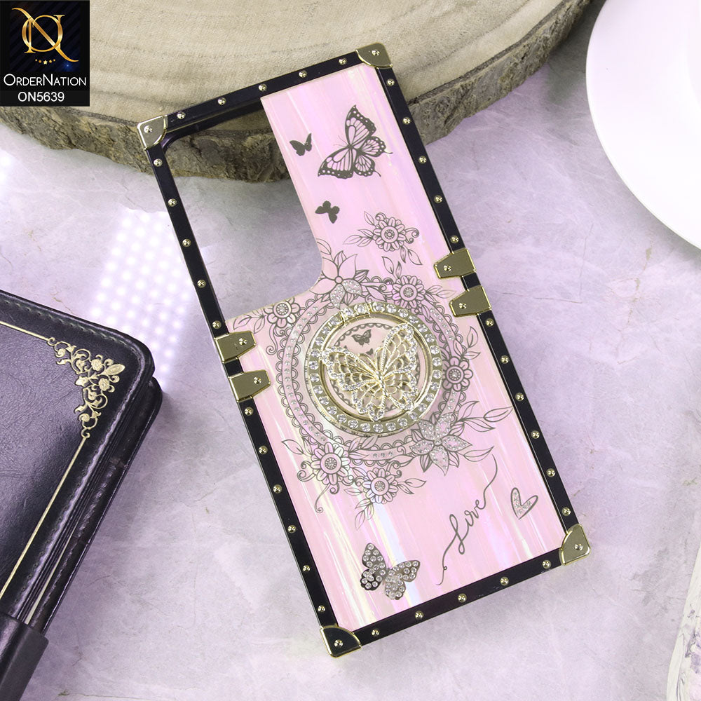 Vivo Y29 5G Cover - Pink - Square Bling Diamond Glitter Soft TPU Trunk Case with Ring Holder