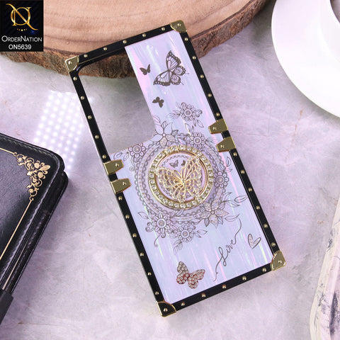 Vivo Y29 5G Cover - Purple - Square Bling Diamond Glitter Soft TPU Trunk Case with Ring Holder