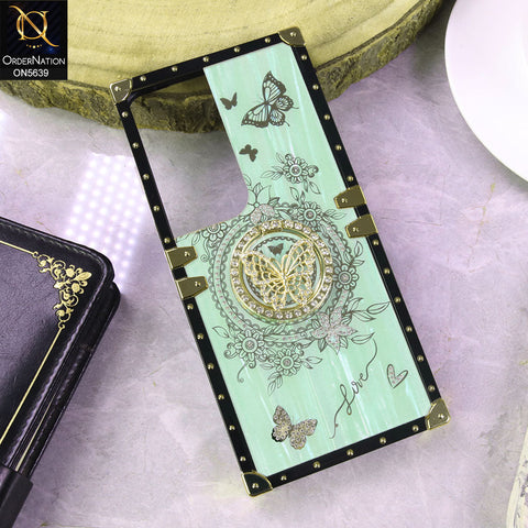 Vivo Y19s Cover - SeaFoam Green - Square Bling Diamond Glitter Soft TPU Trunk Case with Ring Holder