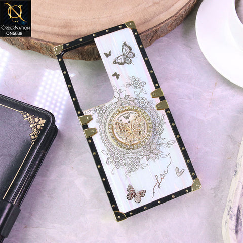 Vivo Y29 5G Cover - White - Square Bling Diamond Glitter Soft TPU Trunk Case with Ring Holder