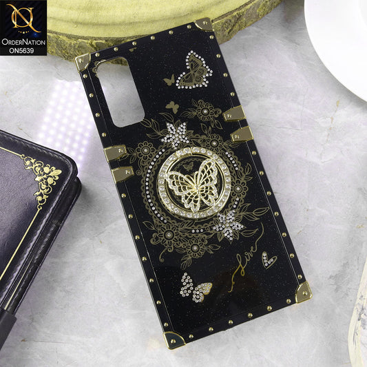 Vivo Y20a Cover - Black - Square Bling Diamond Glitter Soft TPU Trunk Case with Ring Holder