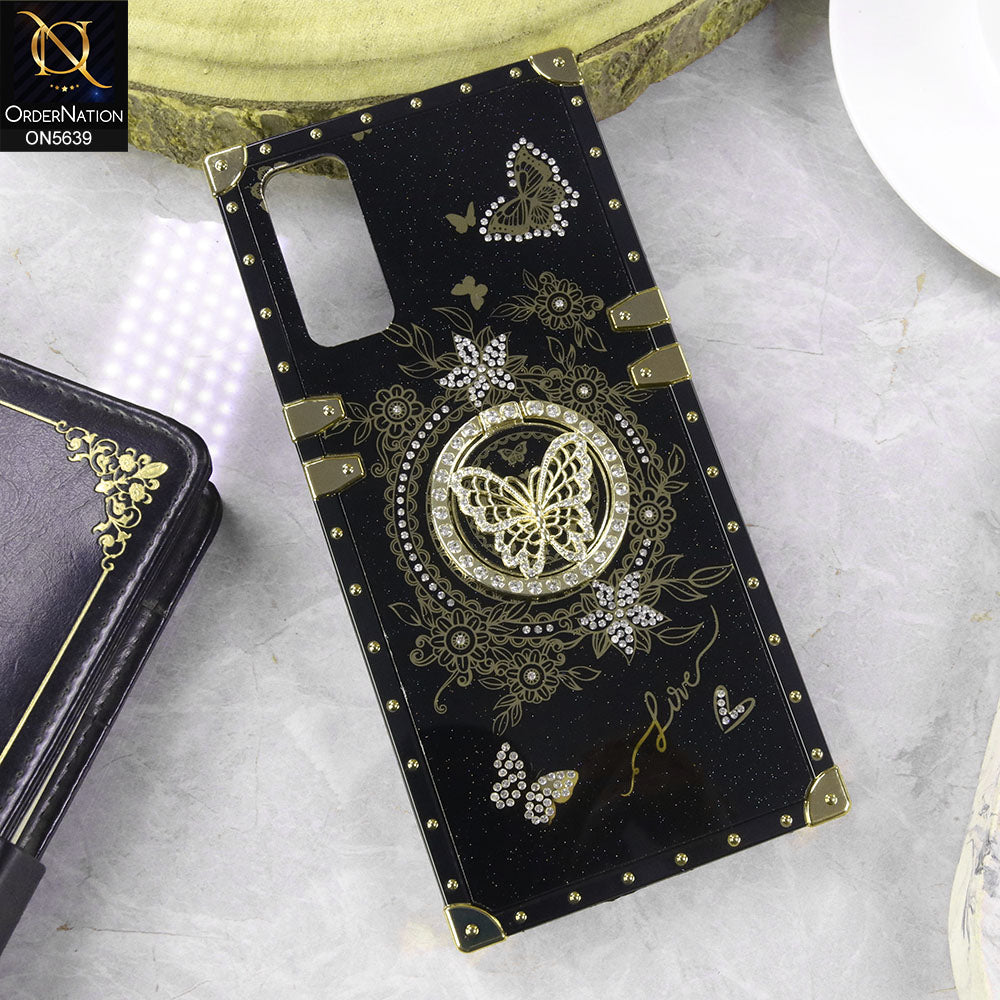 Vivo Y20s Cover - Black - Square Bling Diamond Glitter Soft TPU Trunk Case with Ring Holder