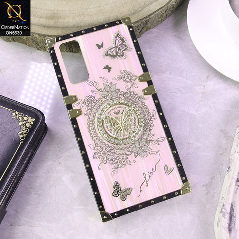 Vivo Y20s Cover - Pink - Square Bling Diamond Glitter Soft TPU Trunk Case with Ring Holder