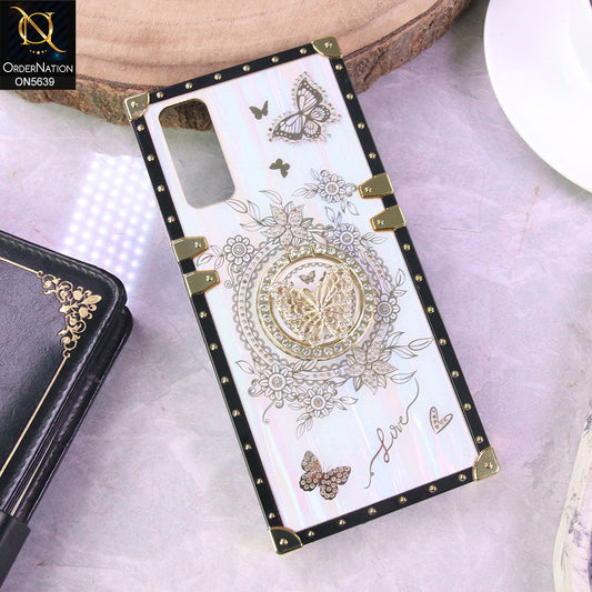 Vivo Y20a Cover - White - Square Bling Diamond Glitter Soft TPU Trunk Case with Ring Holder