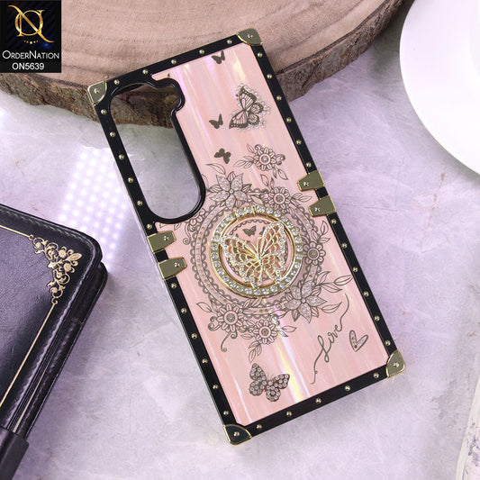 Vivo Y300 Cover - Golden - Square Bling Diamond Glitter Soft TPU Trunk Case with Ring Holder