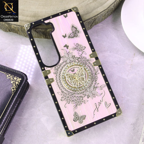 Vivo Y200 (2025) Cover - Pink - Square Bling Diamond Glitter Soft TPU Trunk Case with Ring Holder