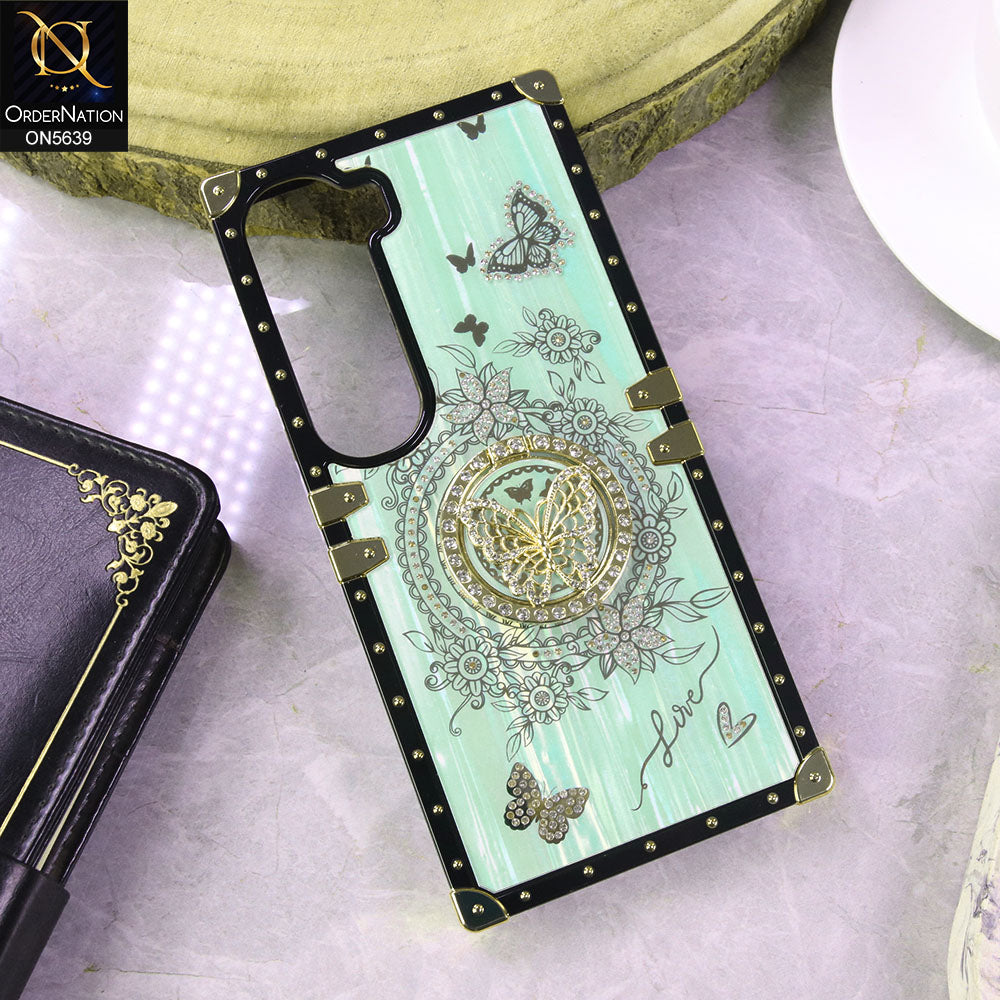 Vivo Y300 Cover - SeaFoam Green - Square Bling Diamond Glitter Soft TPU Trunk Case with Ring Holder