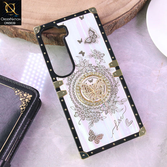 Vivo V40 Lite (IDN) Cover - White - Square Bling Diamond Glitter Soft TPU Trunk Case with Ring Holder