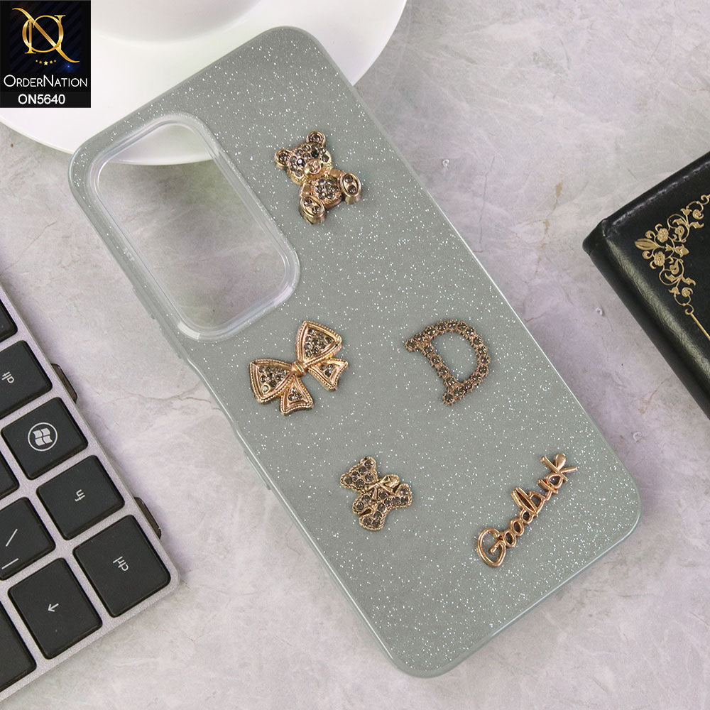 Infinix Hot 60i 4G Cover - Gray - New Trendy 3D Bow And Rhinestone Glitter Case