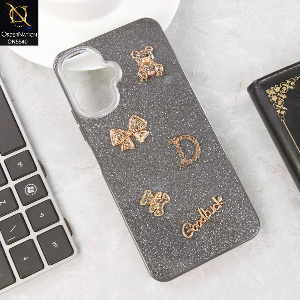 Infinix Smart 10 Cover - Black - New Trendy 3D Bow And Rhinestone Glitter Case