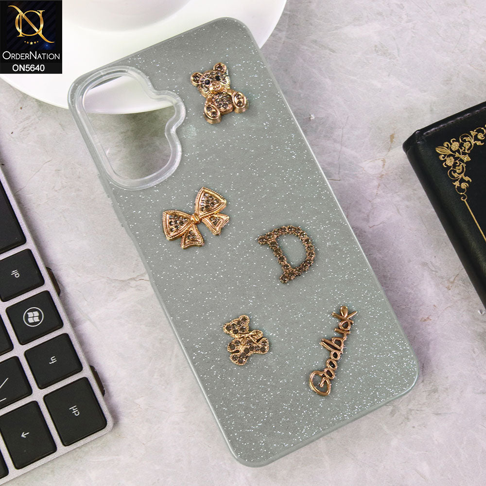 Infinix Smart 10 Cover - Gray - New Trendy 3D Bow And Rhinestone Glitter Case