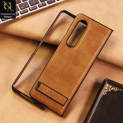 Samsung Galaxy Z Fold 3 5G Cover -  Brown - New JINDUKA Premium Leather Case With Metal Kick Stand And Wireless Charging Option