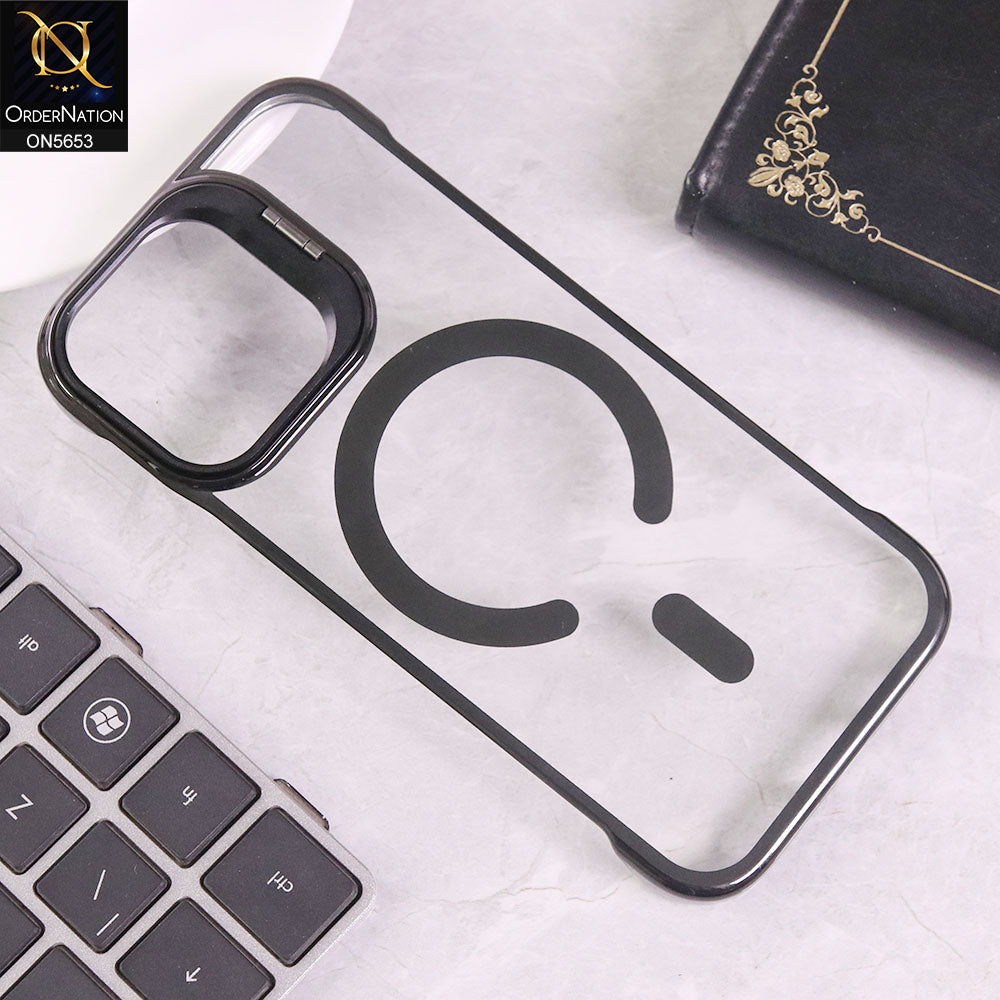 iPhone 17 Cover - Black - New Premium D.Glory Ultra Slim Clear Case With Magsafe And Metal KickStand