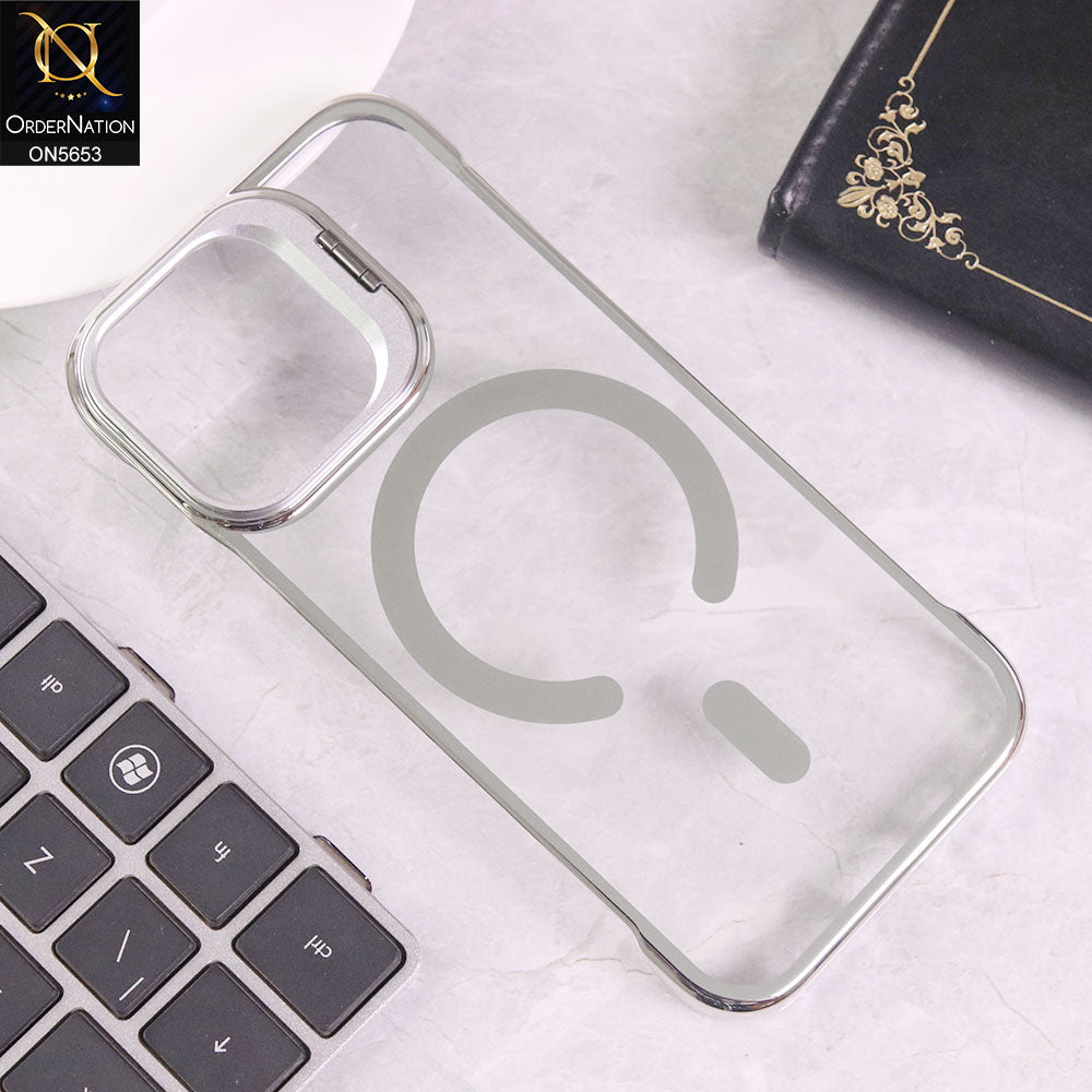 iPhone 17 Cover - Silver - New Premium D.Glory Ultra Slim Clear Case With Magsafe And Metal KickStand