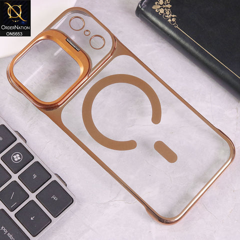 iPhone 17 Pro Max Cover - Orange - New Premium D.Glory Ultra Slim Clear Case With Magsafe And Metal KickStand