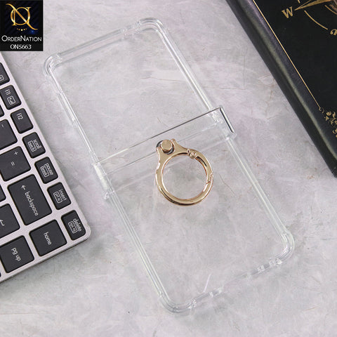 Samsung Galaxy Z Flip 7 Cover - Clear - New Slim Magnet Phantom Back  Screen Glass Protector Case With Metal Ring Designed By GKK