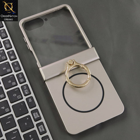 Samsung Galaxy Z Flip 7 Cover - Golden - New Premium Quality Pc Shell Case Hinge Box With Ring With Front Protetcion And Color Blocking Built-In Magnet Designed By GKK
