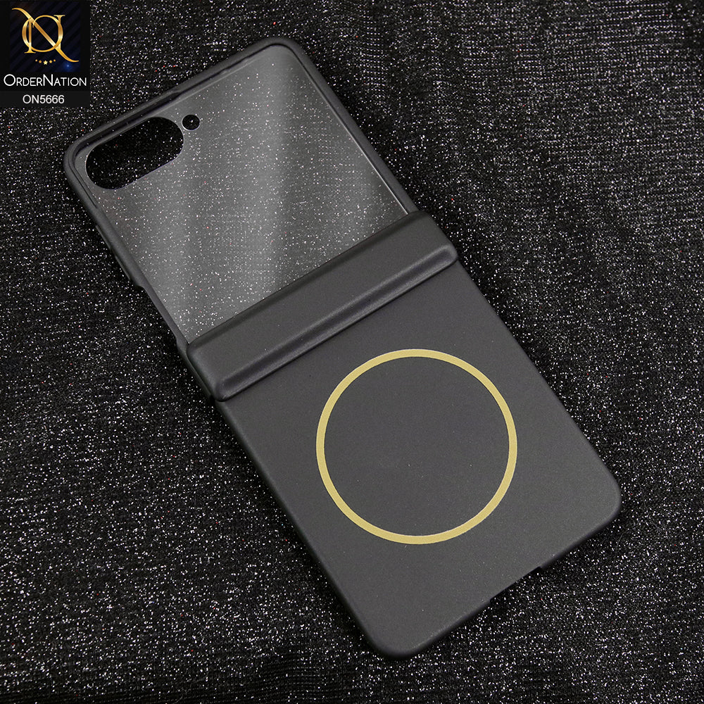 Samsung Galaxy Z Flip 7 Cover - Black - New Premium Quality Pc Shell Case With Magnatic Hinge And Glass Protection And with Color Blocking Built-in  Magnet And MagSafe Designed By GKKgSafe