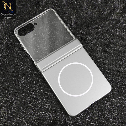 Samsung Galaxy Z Flip 7 Cover - Gray - New Premium Quality Pc Shell Case With Magnatic Hinge And Glass Protection And with Color Blocking Built-in  Magnet And MagSafe Designed By GKK