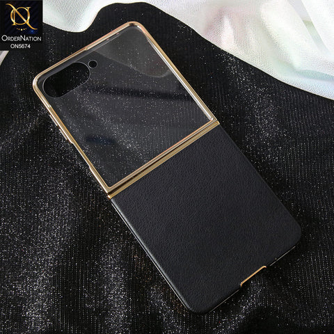 Samsung Galaxy Z Flip 7 Cover - Black - New Premium Leather Textured Slim Case With Back Screen Protetction Designed By GKK
