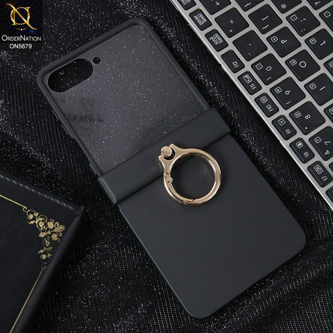 Samsung Galaxy Z Flip 7 Cover - Black - New Premium Quality Hinge Box Pc With Glass Protection And Ring Designed By GKK