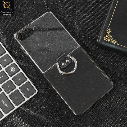 Samsung Galaxy Z Flip 7 Cover - Black - New Premium TPU Clear Case With Belt Strap For Holding Options Designed By GKK