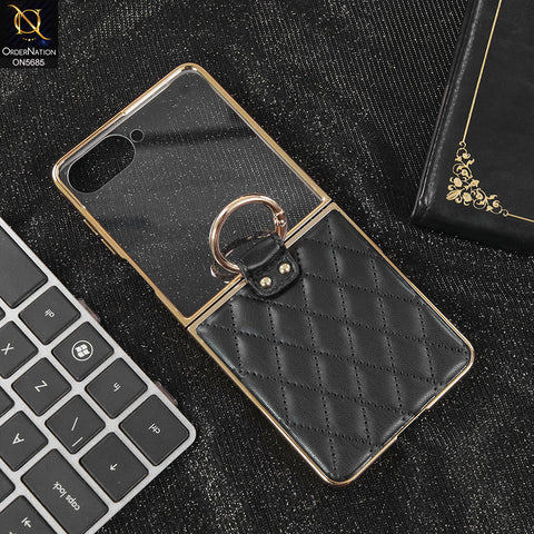 Samsung Galaxy Z Flip 7 Cover - Black - New Premium TPU Clear Case With Belt Strap For Holding Options Designed By GKK