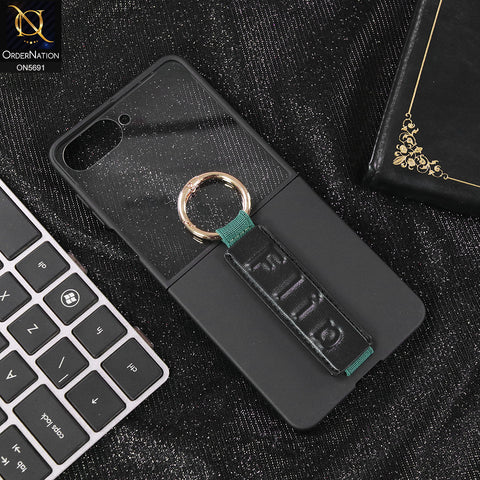 Samsung Galaxy Z Flip 7 Cover - Black - New Premium TPU Clear Case With Belt Strap For Holding Options Designed By GKK