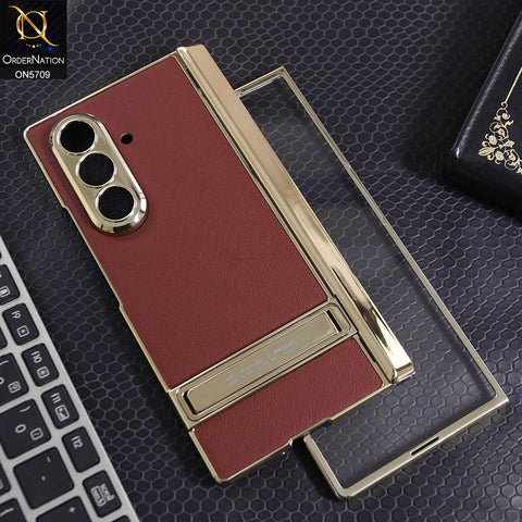 Samsung Galaxy Z Fold 7 Cover - Red -    New Premium Pc Matte Leather Textured Case With Metal camera Ring