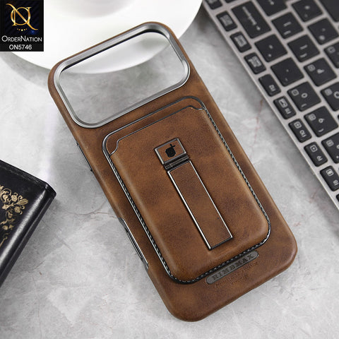 iPhone 17 Pro Max Cover - Brown - New Premium RimbMax High Quality Leather  Case With Premium Quality Magnatic Card Holding Options And KickStand