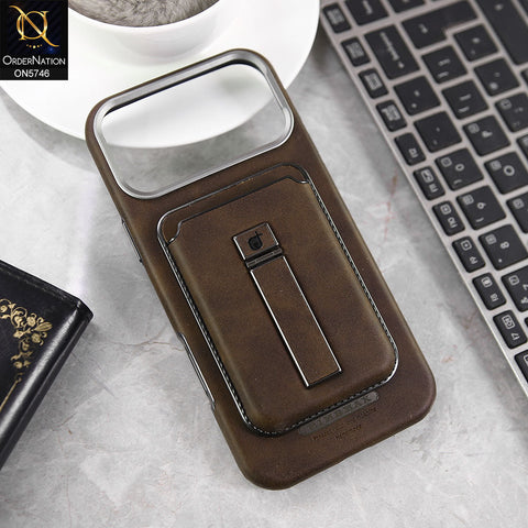 iPhone 17 Pro Max Cover - Coffee - New Premium RimbMax High Quality Leather  Case With Premium Quality Magnatic Card Holding Options And KickStand