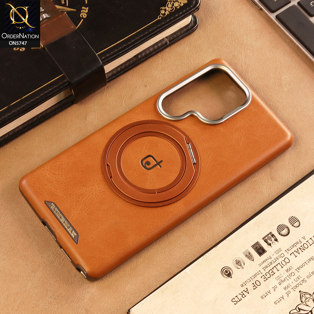 Samsung Galaxy S25 Ultra Cover -  Brown - New Premium RIMBMAX High Quality Leather Textured  Case With KickStand Soft Case