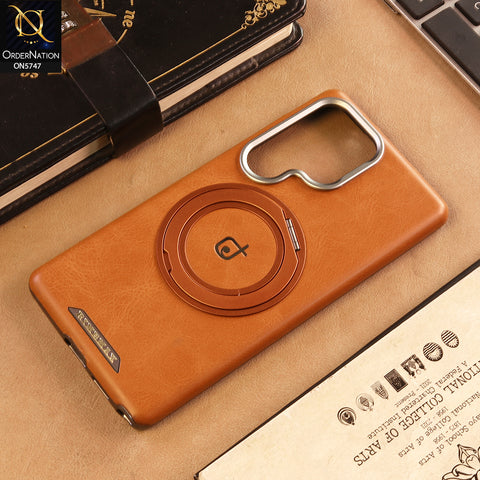 Samsung Galaxy S25 Ultra Cover -  Brown - New Premium RIMBMAX High Quality Leather Textured  Case With KickStand Soft Case