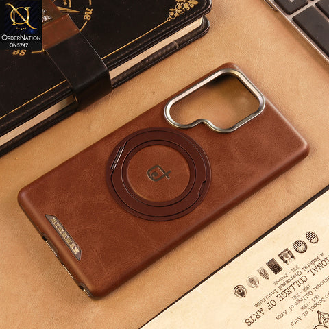 Samsung Galaxy S25 Ultra Cover -  Coffee - New Premium RIMBMAX High Quality Leather Textured  Case With KickStand Soft Case