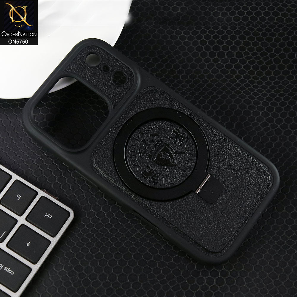 iPhone 17 Pro Max Cover - Black - New Premium Quality Tpu Leather Textured Soft Case With Metal KickStand