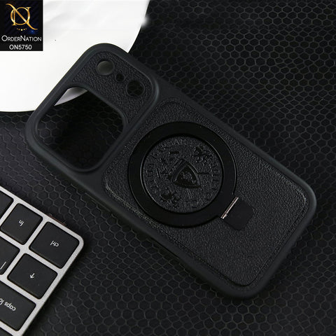 iPhone 17 Pro Max Cover - Black - New Premium Quality Tpu Leather Textured Soft Case With Metal KickStand